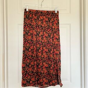 GAP Split-Side Midi Skirt Red Flowers Small Petite